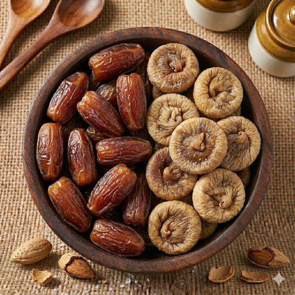 Premium dried figs and dates served on a plate