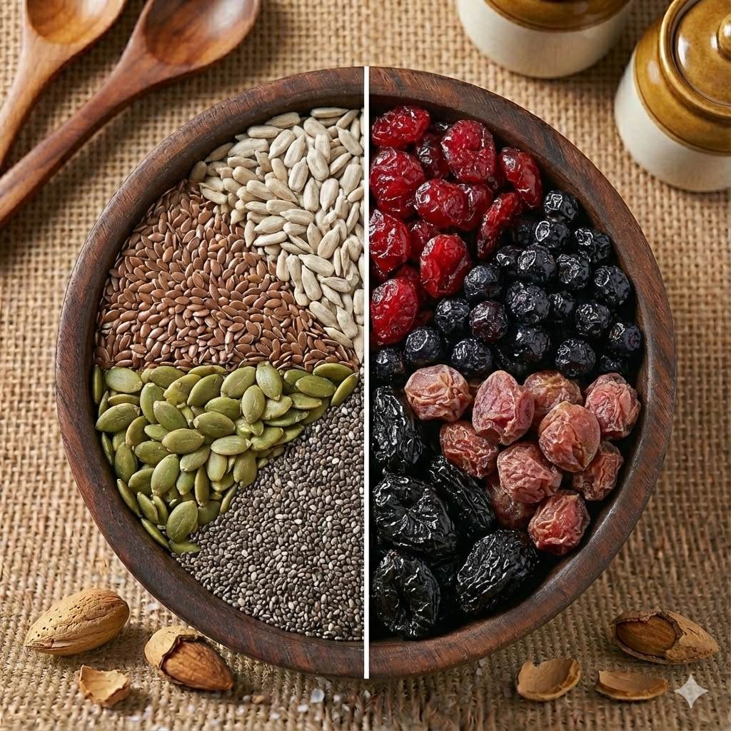 Healthy mix of seeds and dried berries including chia, flax and cranberries